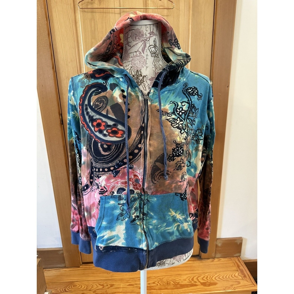 Y2K Kaktus Fairycore Hoodie Size S Full Zip Vintage Print Tie Dye Paisley HTF